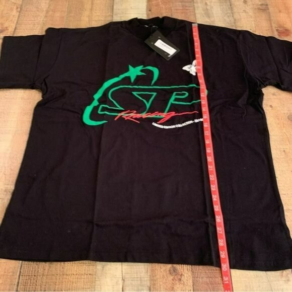 Boohoo man oversized extended neck racing print t-shirt in black -L - Picture 3 of 9